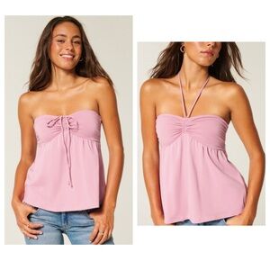 Hollister Strapless Babydoll Bow Top Dusty Rose Pink Size M NWT coquette Spring